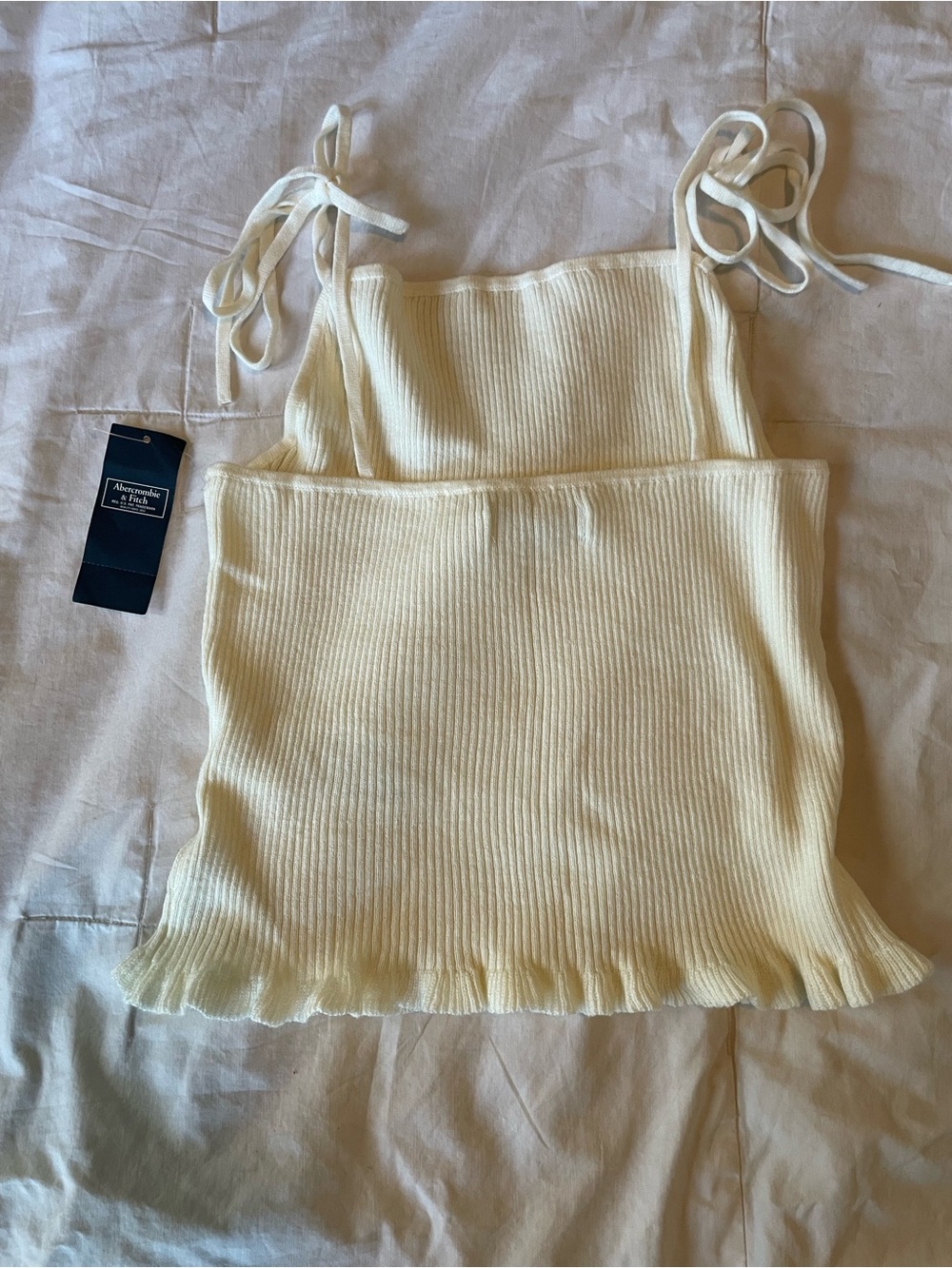 Abercrombie & Fitch Cream Ribbed Tie-Shoulder Tank Size Medium - Picture 2 of 2
